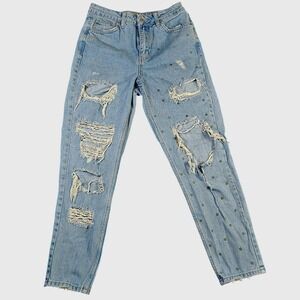 Topshop Moto Mom Jeans Distressed Ripped Light Wash Denim Womens Size‎ W26 L30
